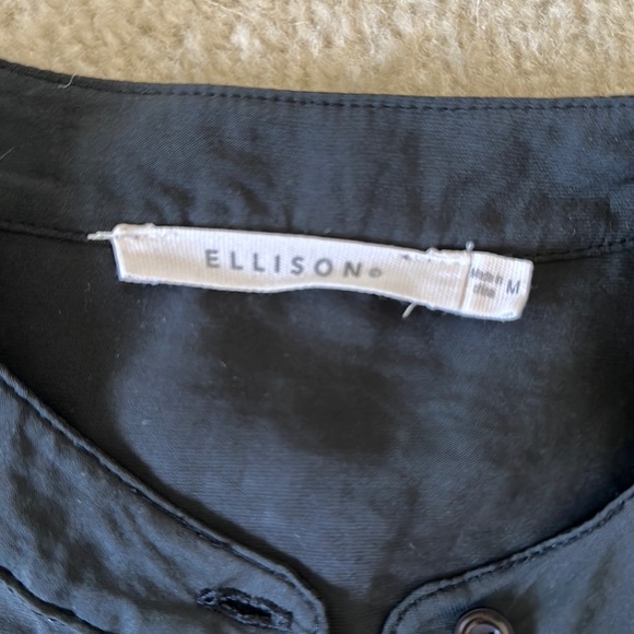 Super Cute Black Ellison Tab Collar Tie Cuff Shirt Size Medium - Picture 7 of 11